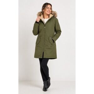 Lauren Ralph Lauren Womens Olive Green Faux Fur Trim Hooded Down Puffer‎ Small